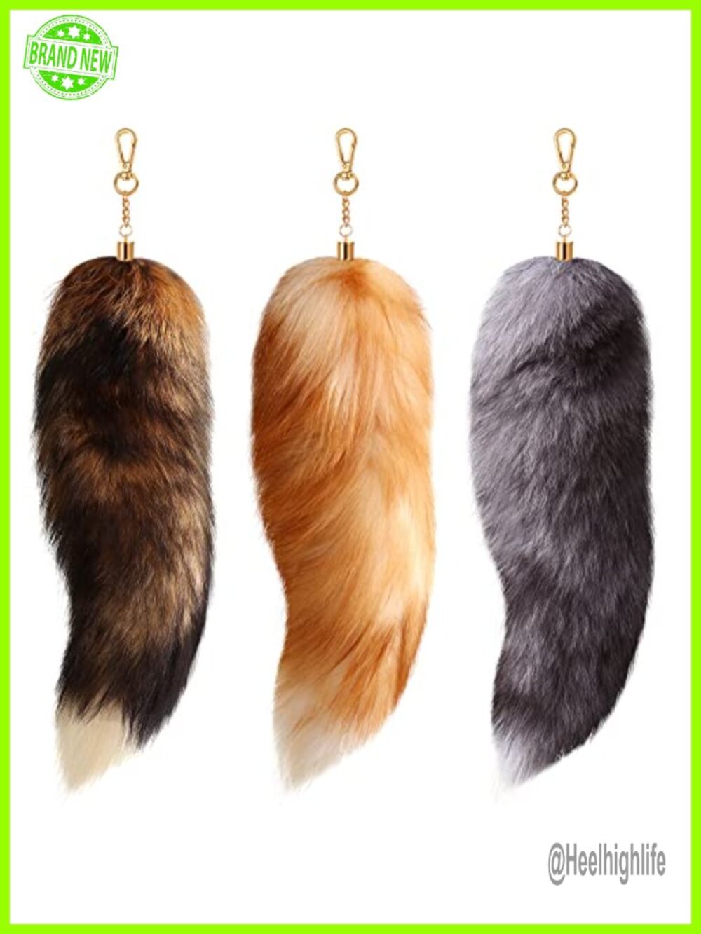 3pc Fluffy Real Fox Fur Keychain Key Ring Cosplay Accessory 15.7"